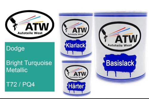 Dodge, Bright Turquoise Metallic, T72 / PQ4: 1L Lackdose + 1L Klarlack + 500ml Härter - Set, von ATW Autoteile West.